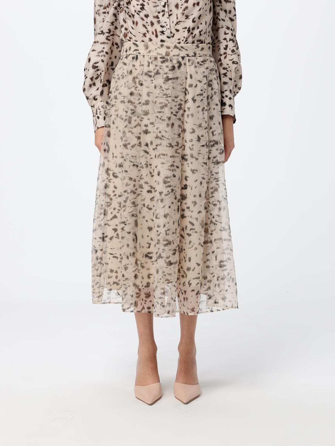 Brunello Cucinelli Abstract-Print Silk A-Line Midi Skirt for Women · 38