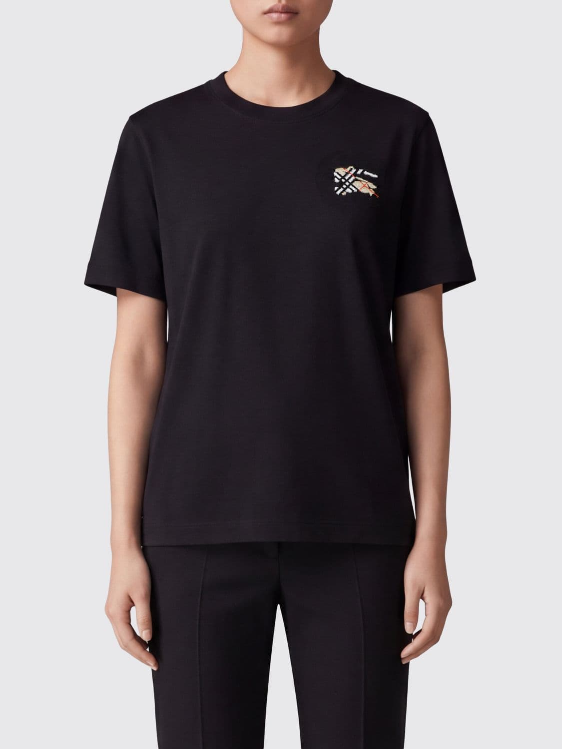Burberry Cotton T-shirt with Contrasting EKD Embroidery