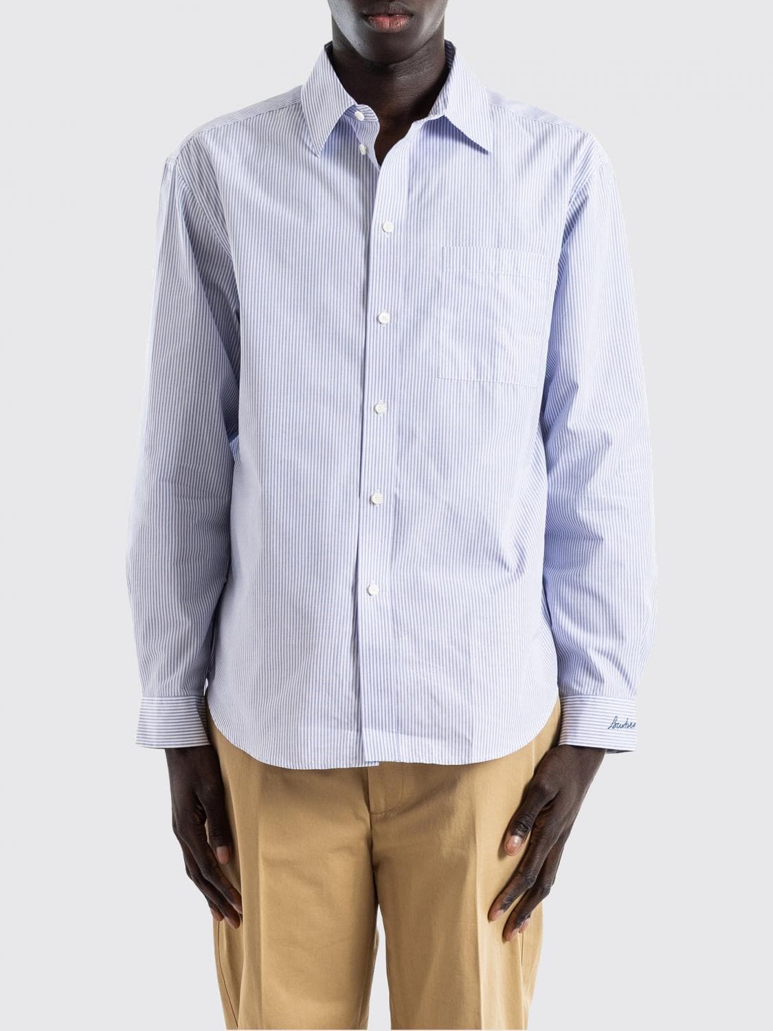 Burberry Striped Cotton Shirt with Classic Collar and Curved Hem · S