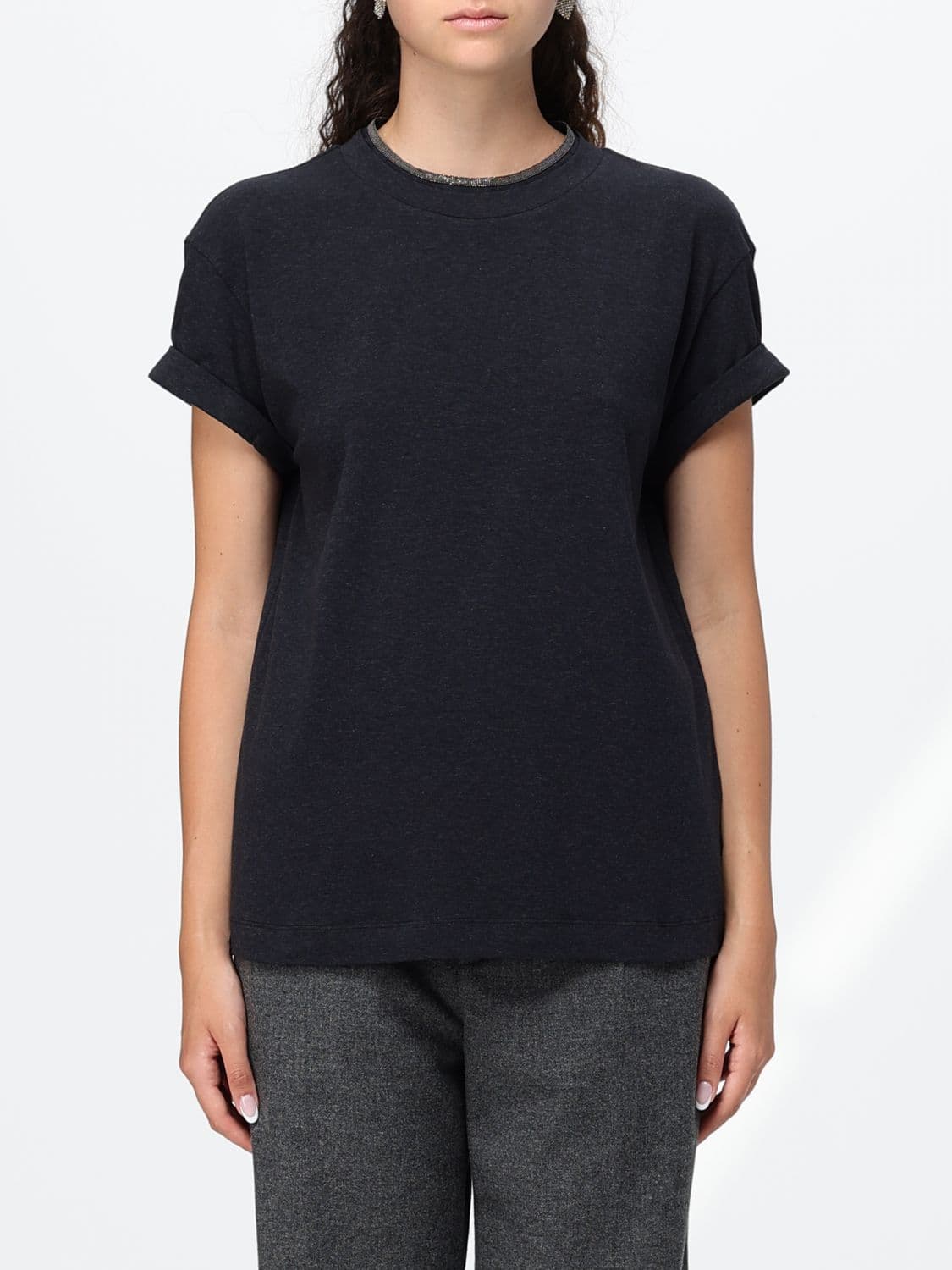 Brunello Cucinelli Stretch-Cotton Crew-Neck T-Shirt with Monili Embroidery