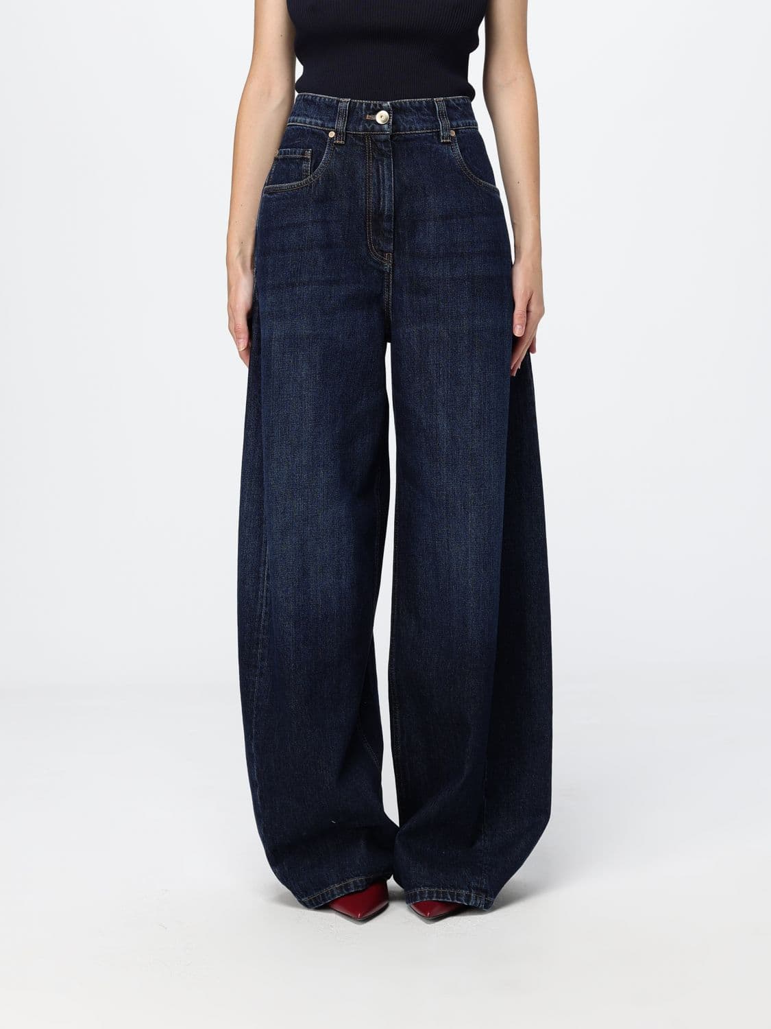 Brunello Cucinelli High-Waisted Wide Leg Cotton Denim Jeans by