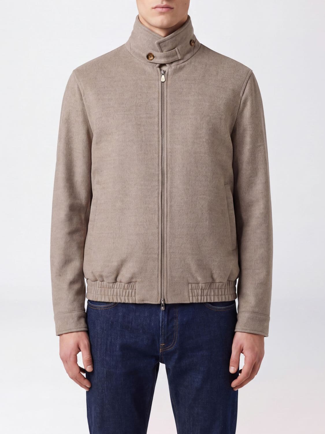 Brunello Cucinelli Wool Bomber Jacket with High Neck and Zip Closure