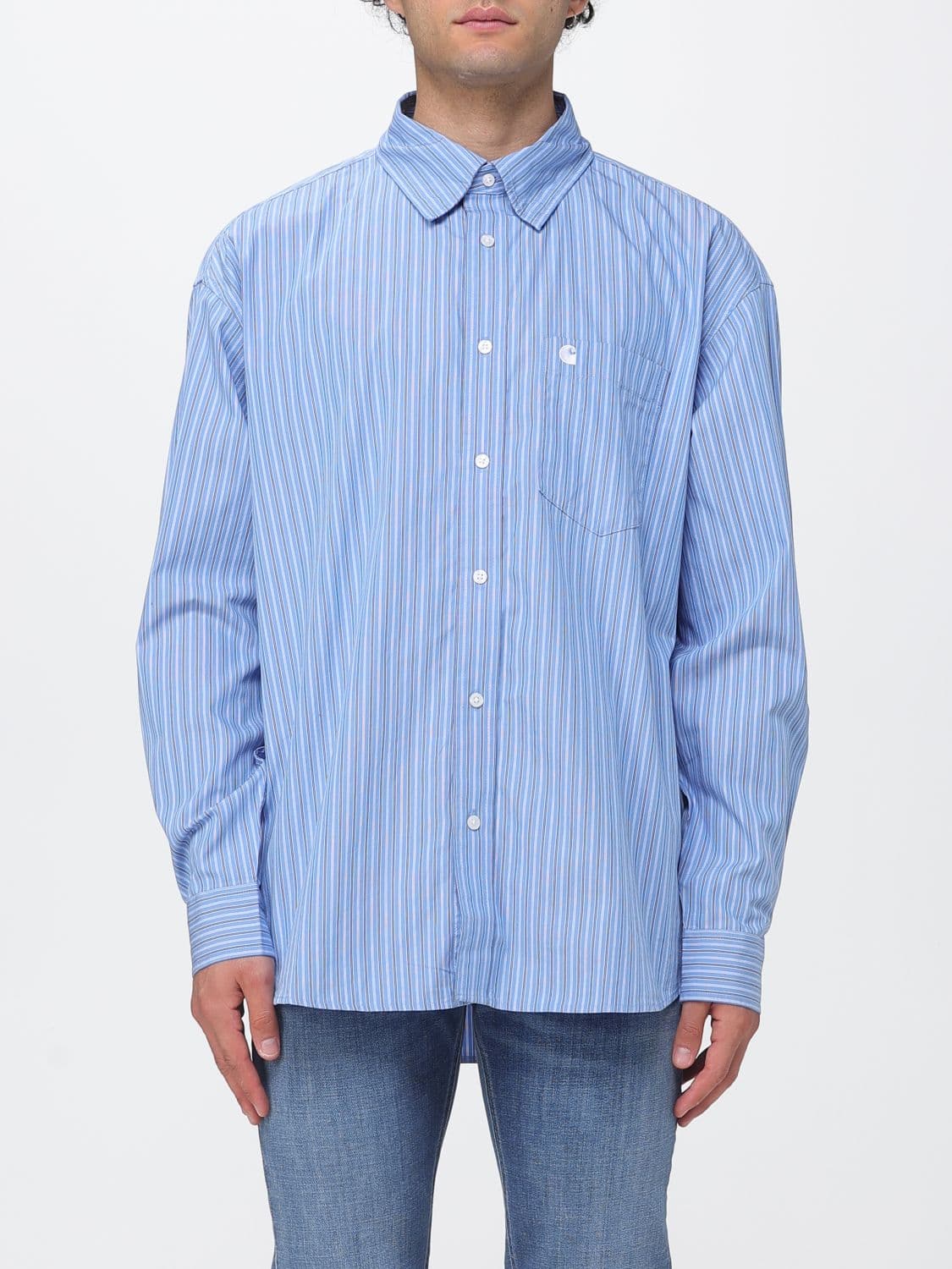 Carhartt Wip Relaxed Fit Striped Cotton Poplin Shirt with Patch Pocket