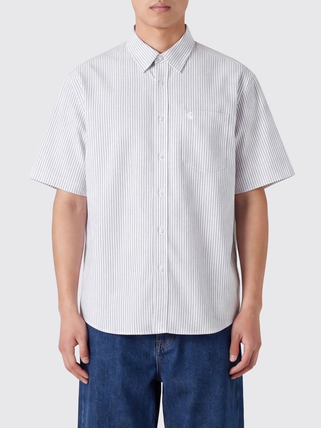 Carhartt Wip Striped Cotton Bowling Shirt with Patch Pocket and Relaxed Fit