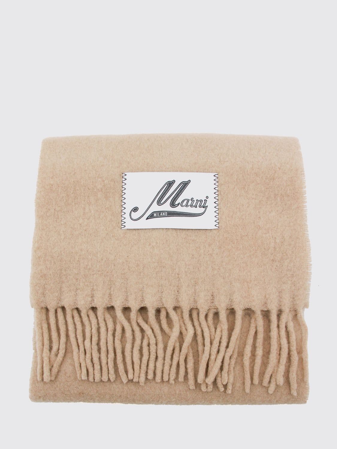 Marni Logo-Patch Fringed Alpaca Wool-Blend Scarf in a Colour-Block Design