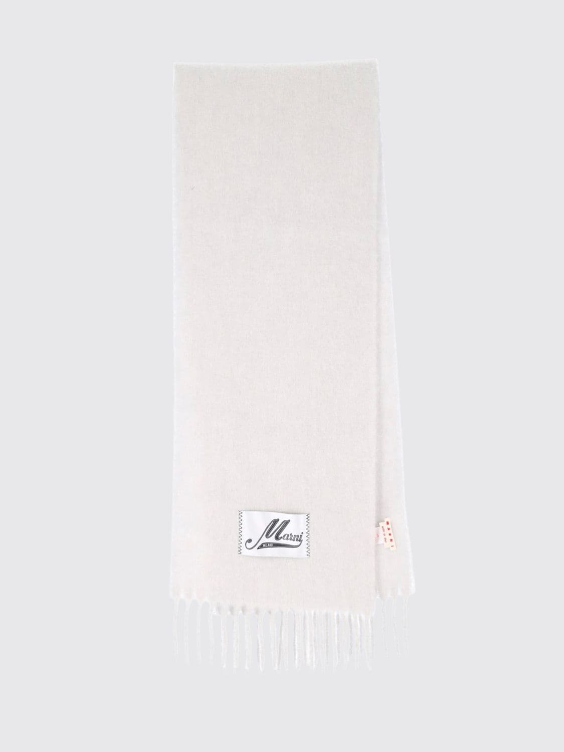 Marni Logo-Patch Fringed Alpaca Wool-Blend Scarf in a Colour-Block Design