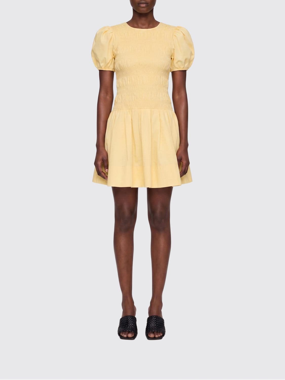 Ganni Organic Cotton Mini Dress with Balloon Sleeves and a Ruched Waist · 34