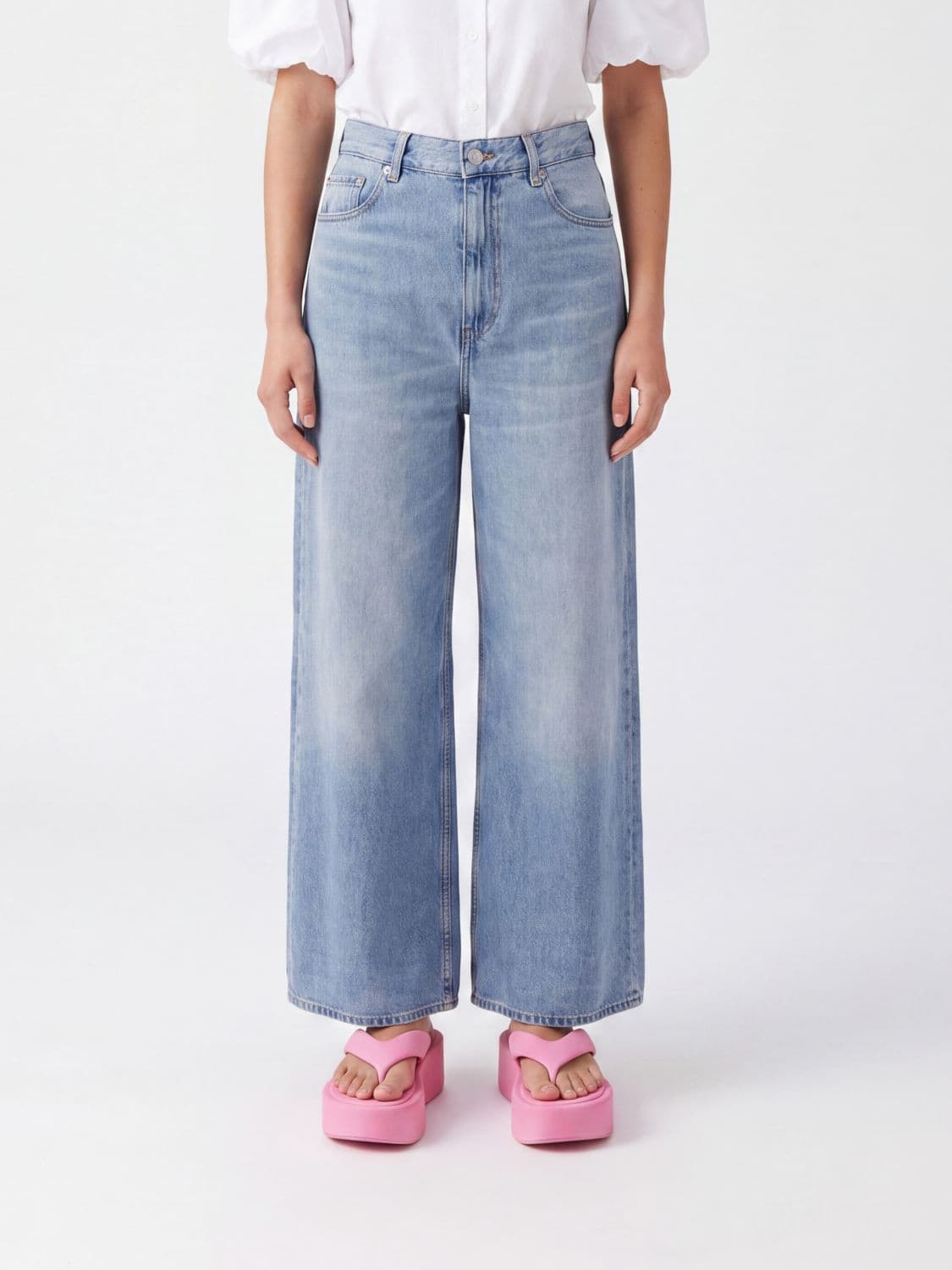 Ganni Mid-Rise Wide-Leg Jeans in Cotton Denim