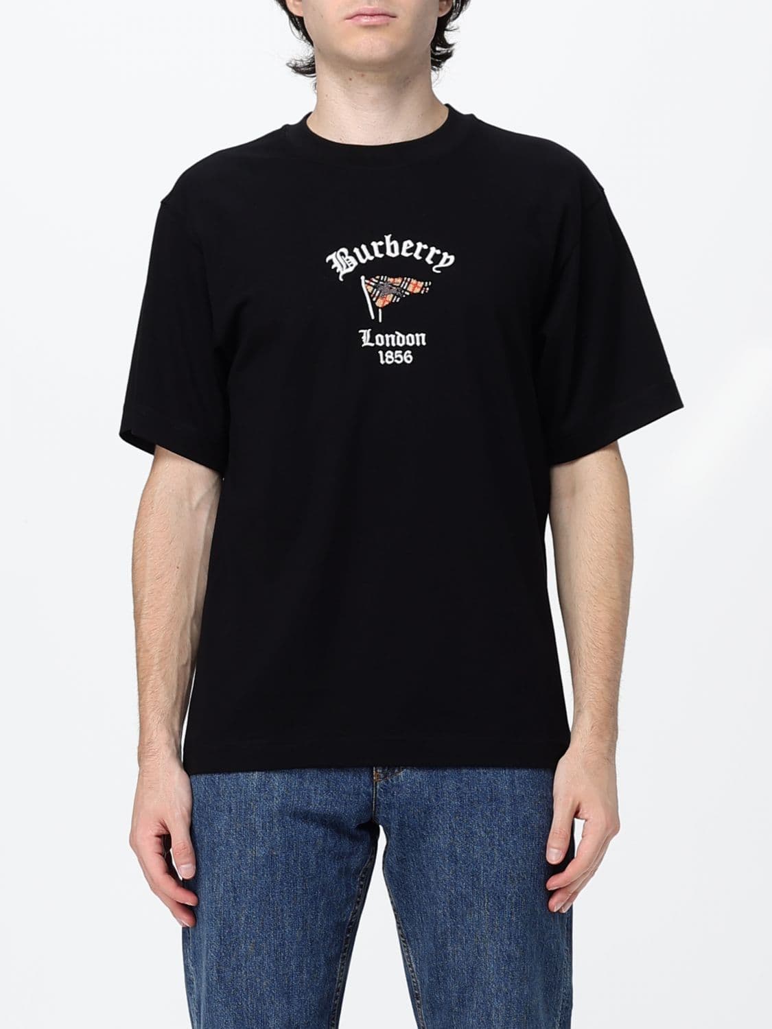 Burberry Slim Fit Cotton T-Shirt with Graphic Print and Contrast Logo