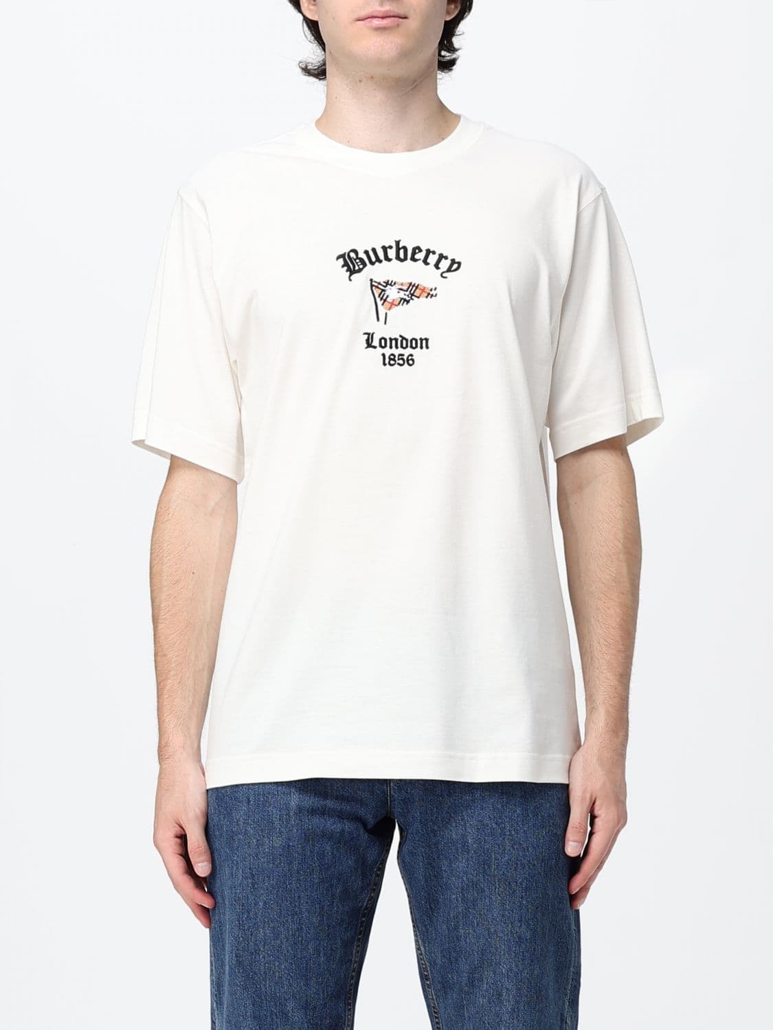 Burberry Slim Fit Cotton T-Shirt with Graphic Print and Contrast Logo
