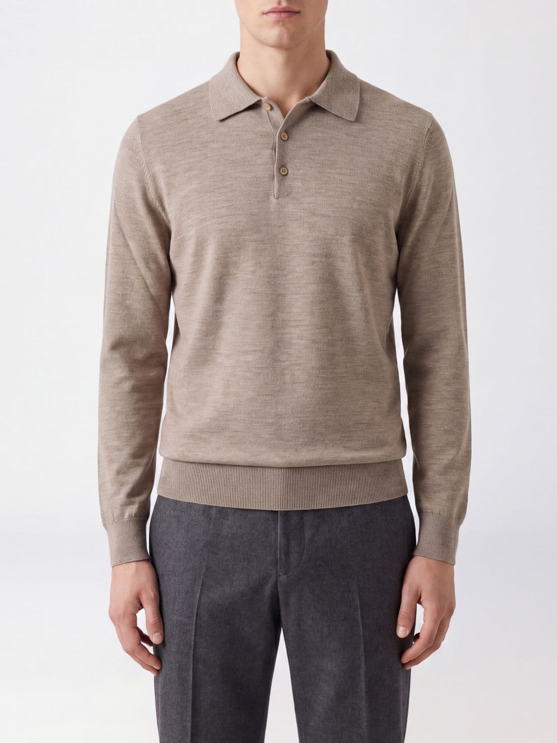 Brioni Long-Sleeved Polo Shirt in Cashmere and Silk