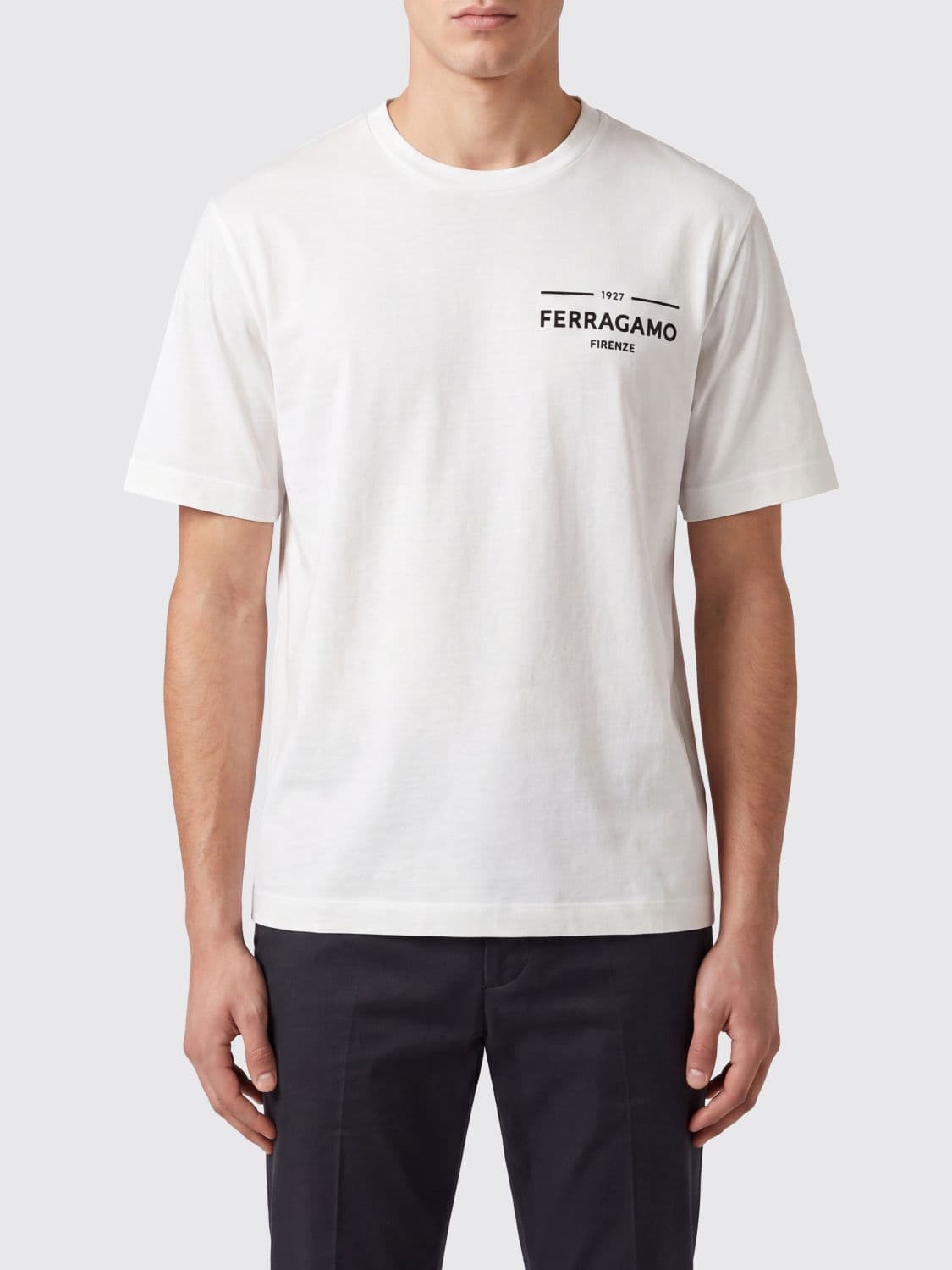Ferragamo Crewneck Cotton T-Shirt with Contrasting Front Logo