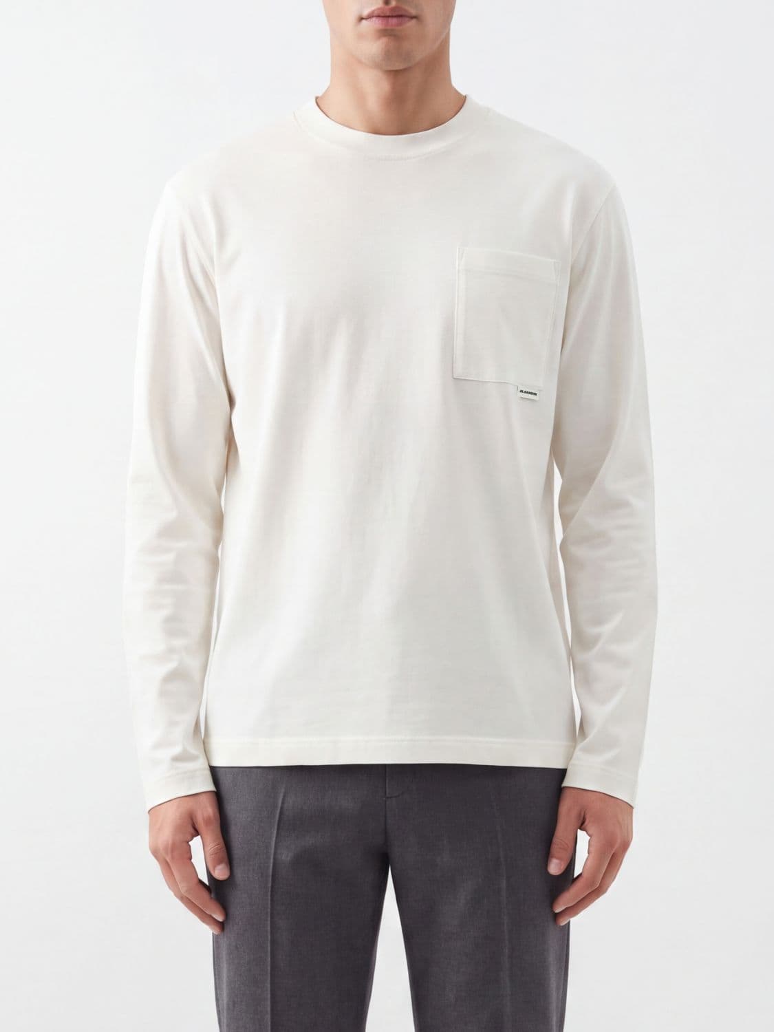 Jil Sander Long-Sleeved Cotton T-shirt with Patch Pocket