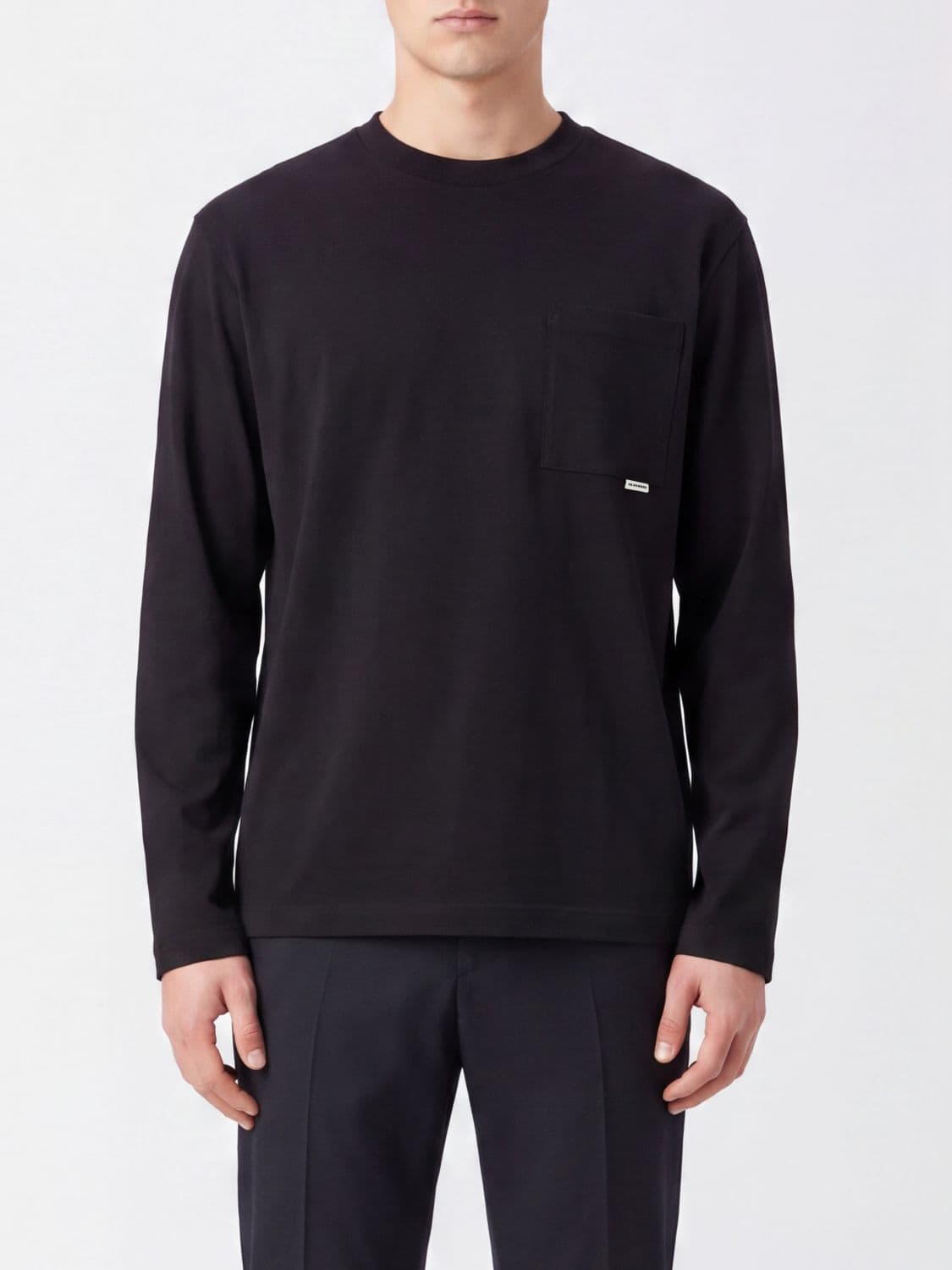 Jil Sander Long-Sleeved Cotton T-shirt with Patch Pocket