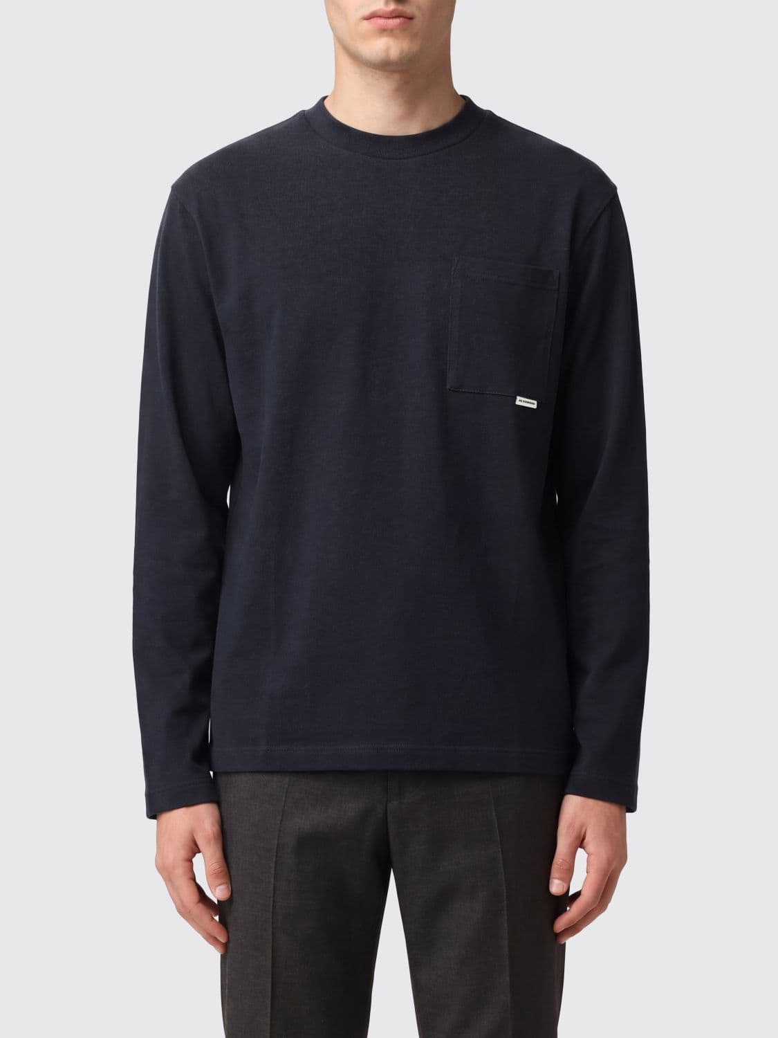 Jil Sander Long-Sleeved Cotton T-shirt with Patch Pocket