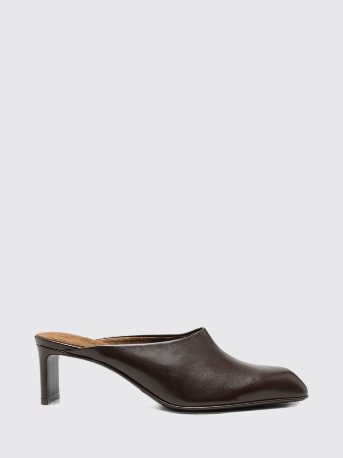 Khaite Tapered Toe Smooth Leather Mules with a Mid Heel