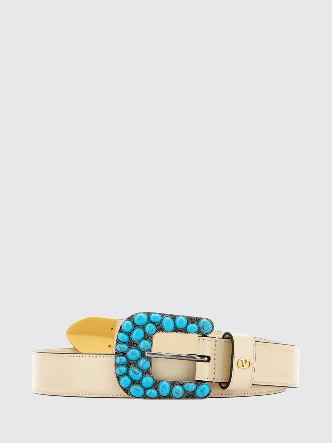 Valentino Garavani Laminated Leather Belt with VLogo Signature Jewelled Buckle