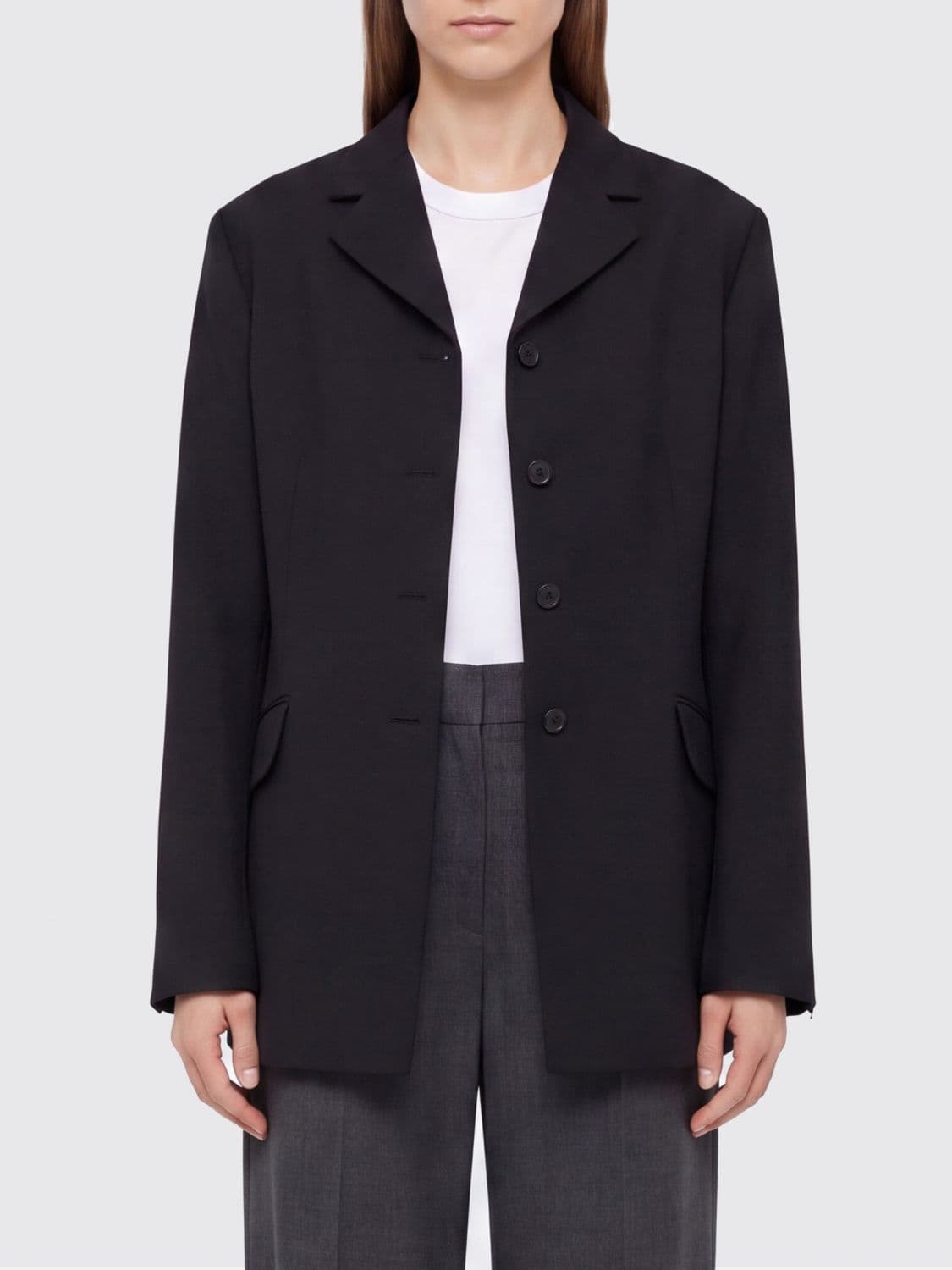 Jil Sander Short Single-Breasted Virgin Wool Coat with Dropped Shoulders