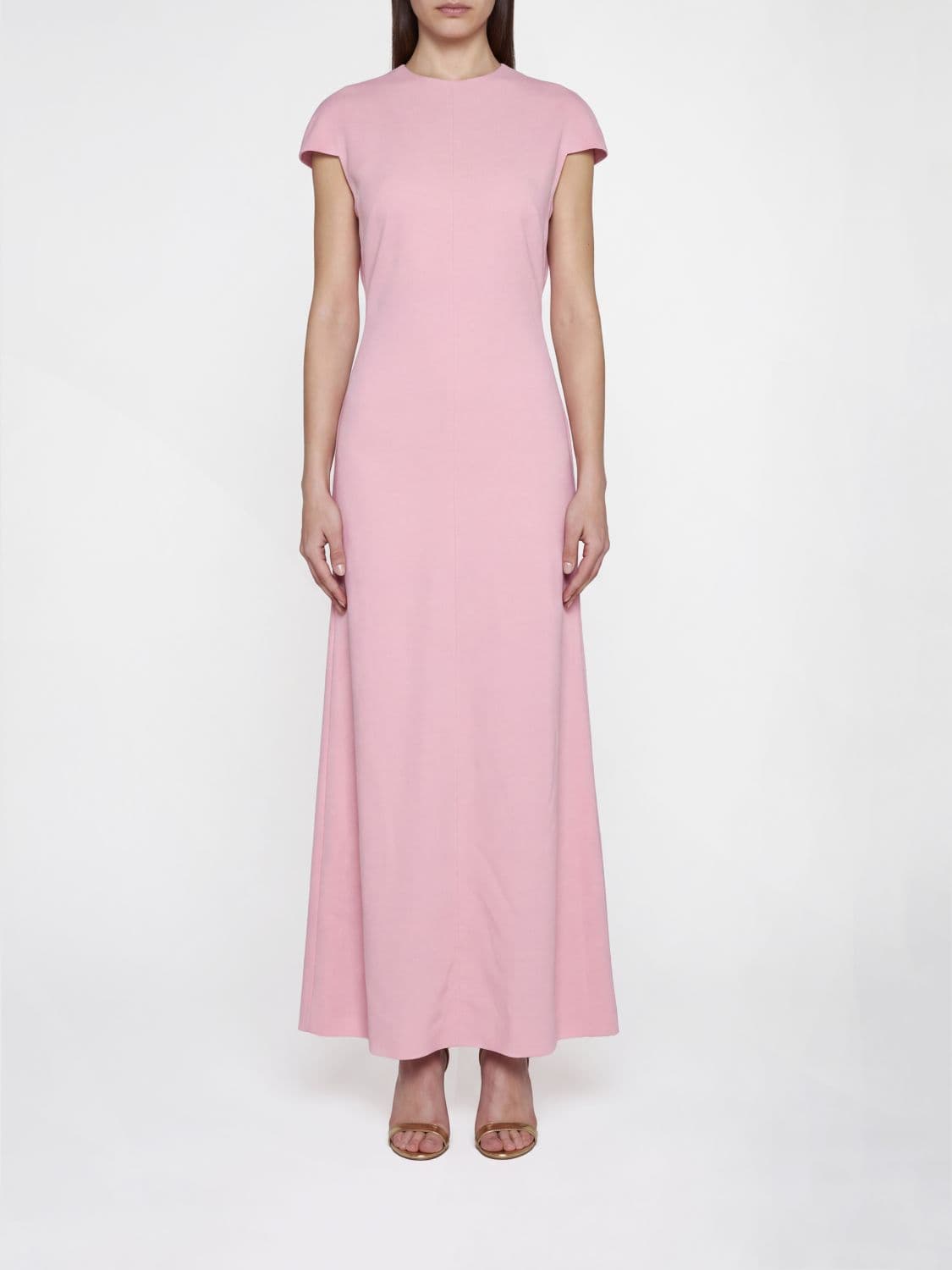 Jil Sander Long Virgin Wool Dress with Short Sleeves and Back Slit