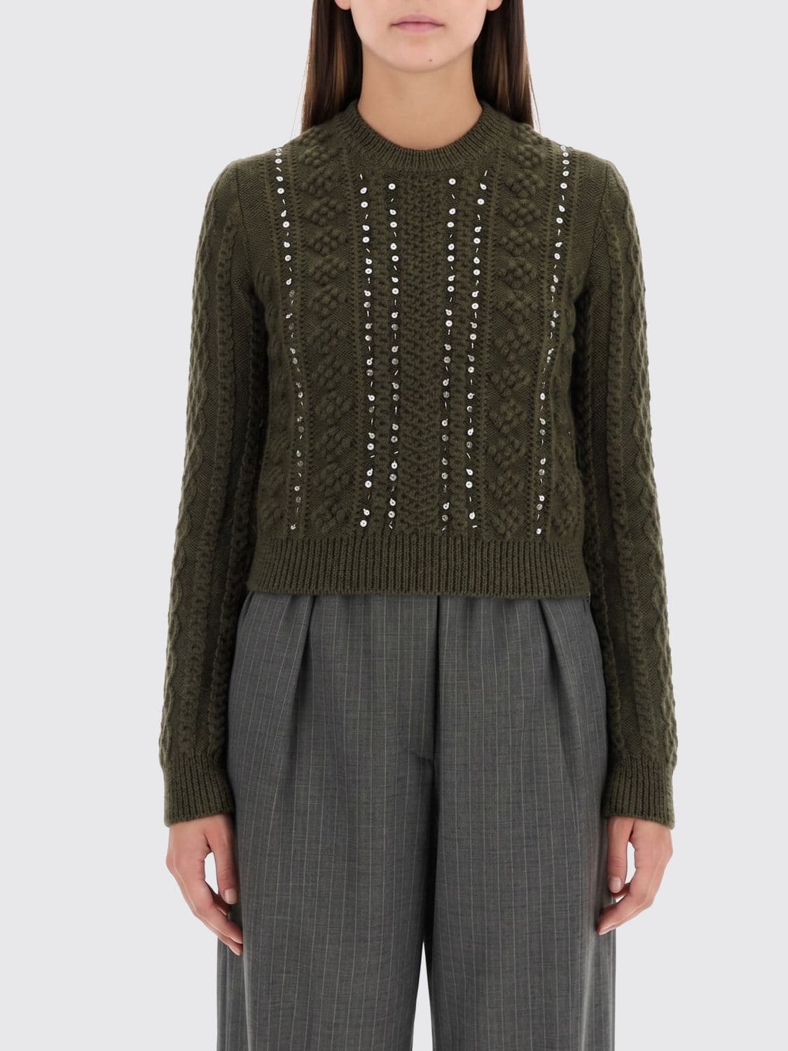 Jil Sander Slim Fit Wool Jumper with Metal Eyelets and Rhinestones