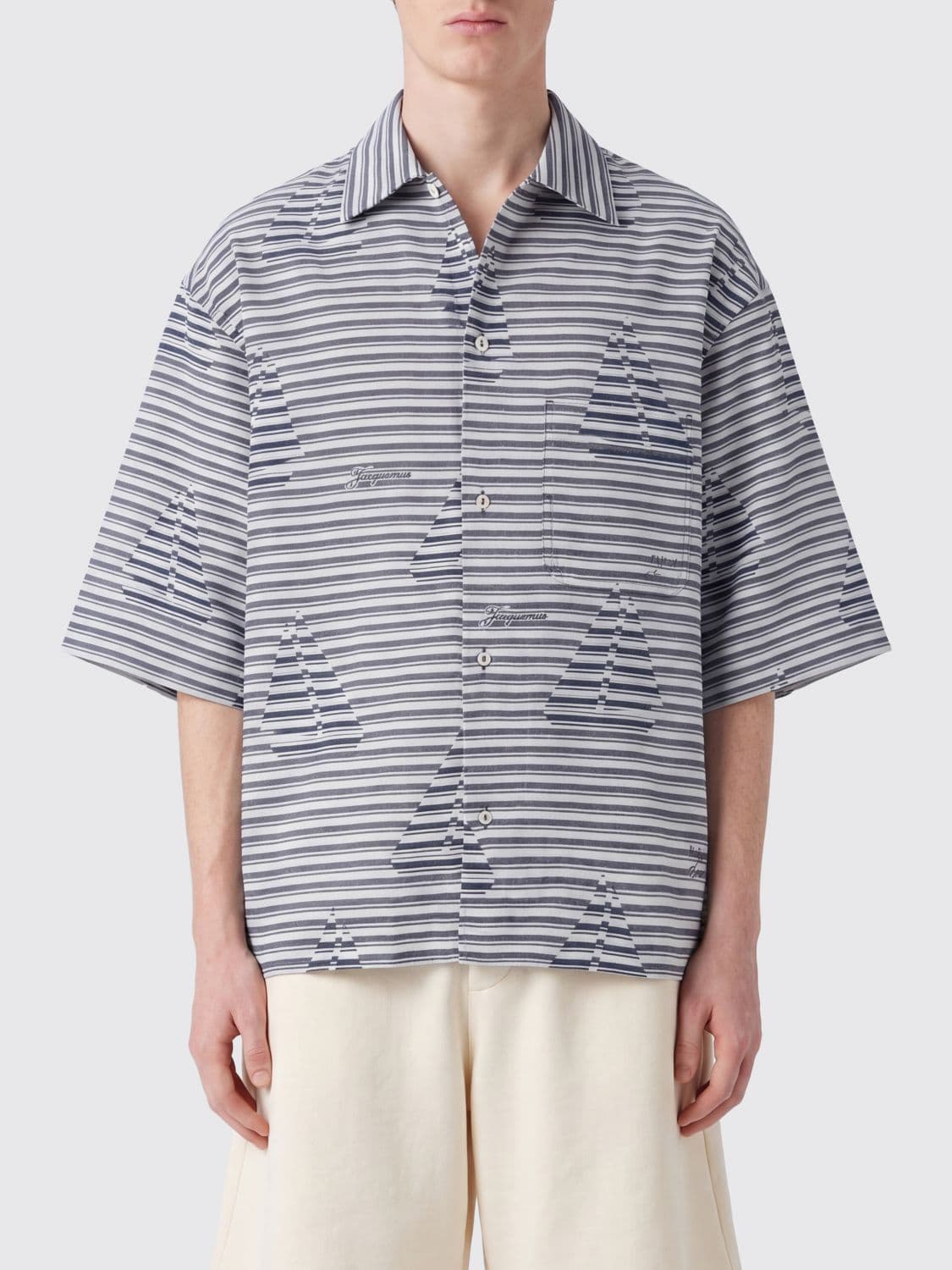 Jacquemus The Plage Striped Graphic Print Cotton Bowling Shirt