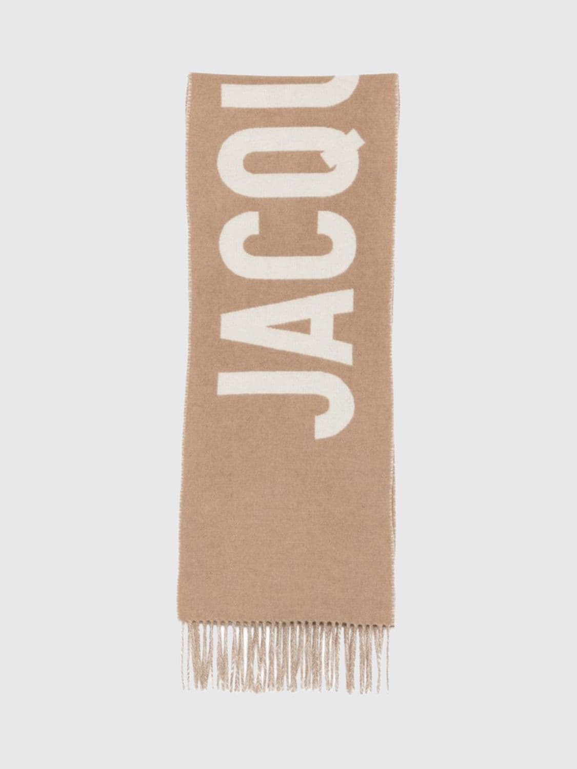 Jacquemus Cotton Scarf with Contrasting Jacquard Logo and Fringed Edges