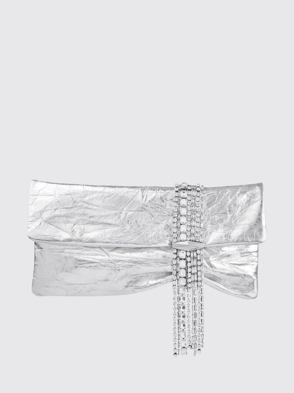 Jimmy Choo Zandra Laminated Leather Clutch with Jewelled Fringes and Rhinestones · OS