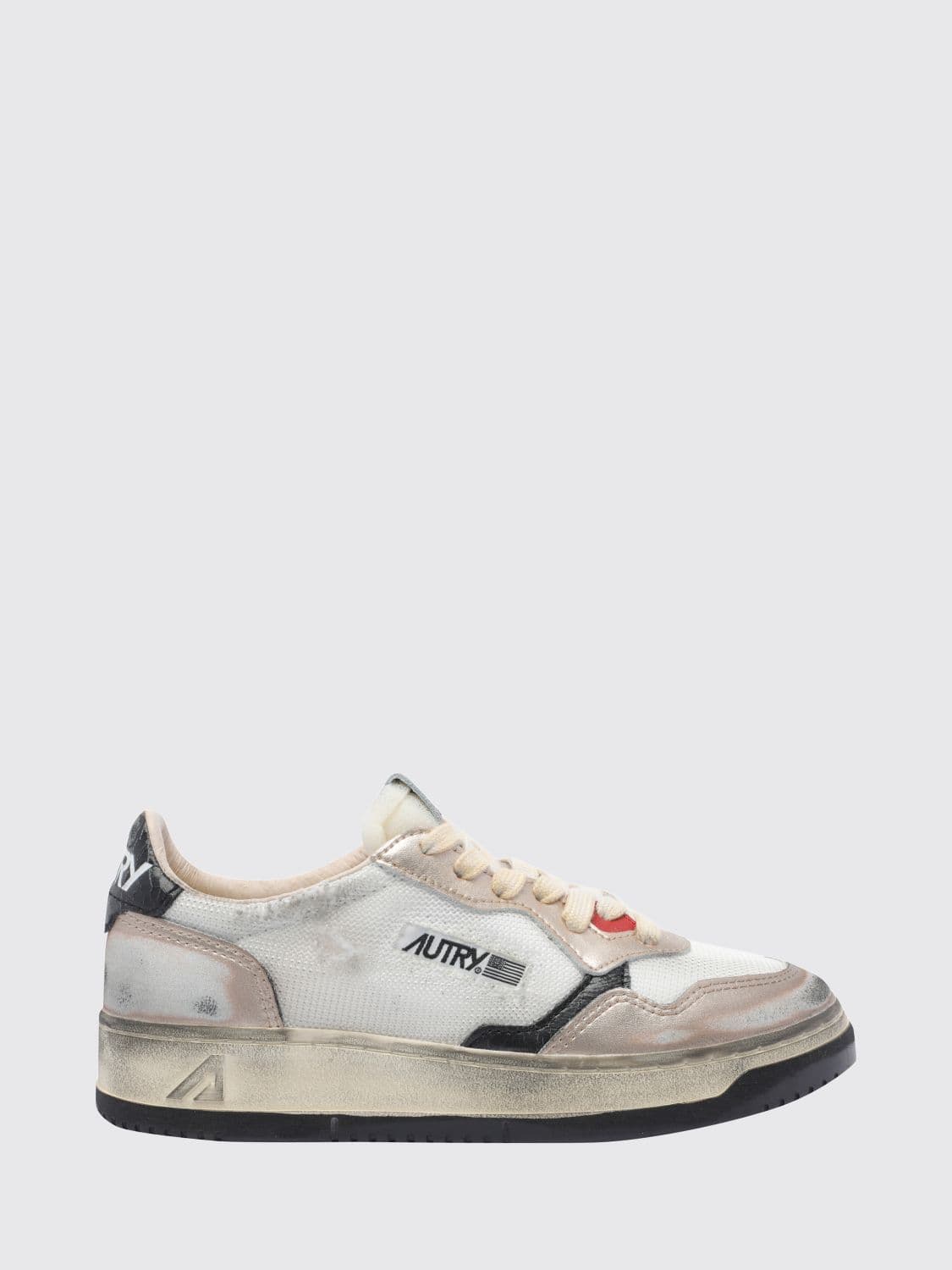 Autry Medalist Low Super Vintage Bicolour Leather Trainers with Worn Effect