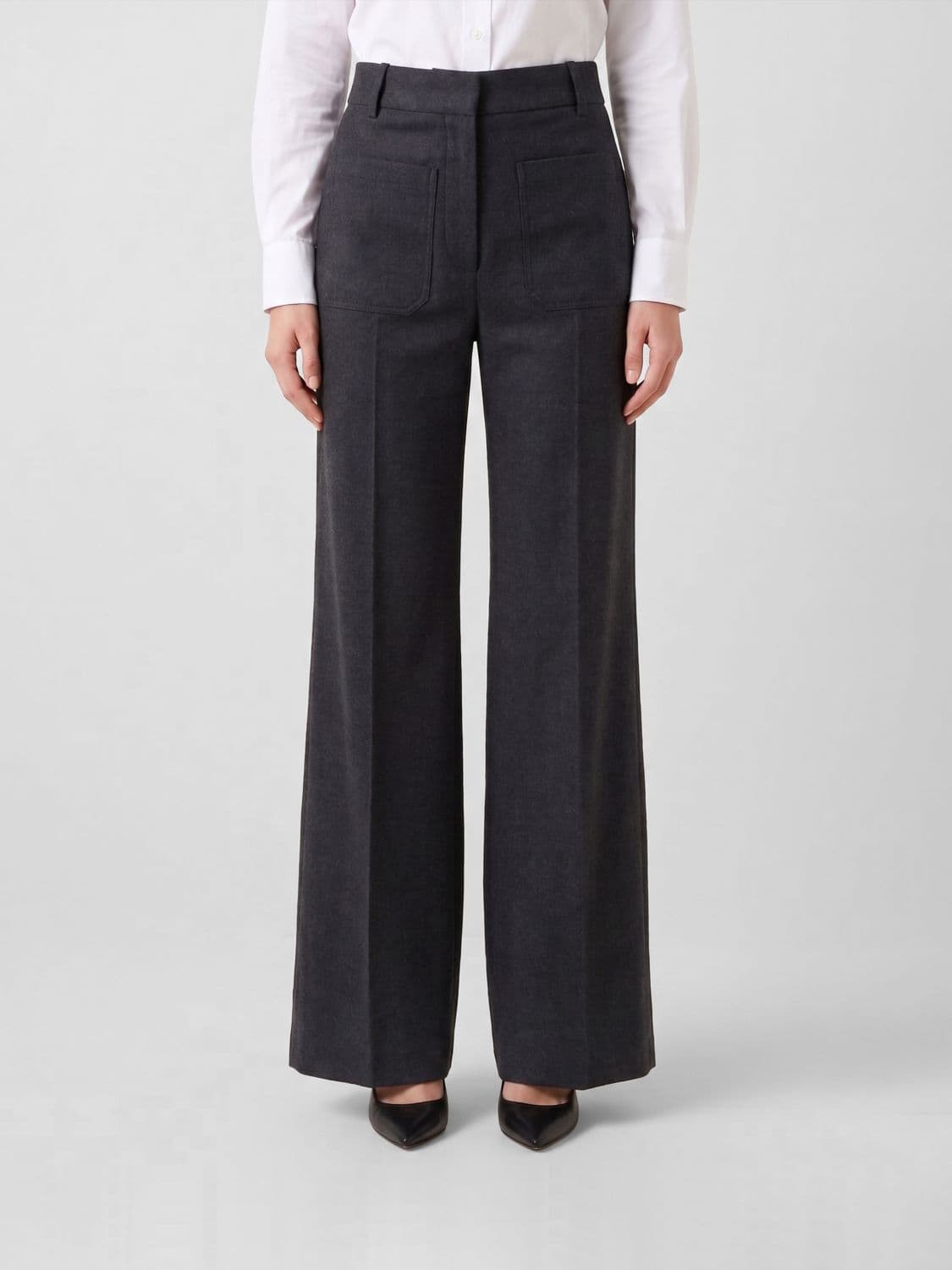Victoria Victoria Beckham High-Waisted Flared Tailored Trousers in Wool Flannel