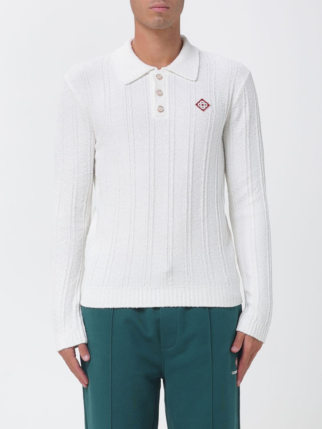 Casablanca Slim Fit Long-Sleeved Knit Polo Shirt with Embroidered Logo