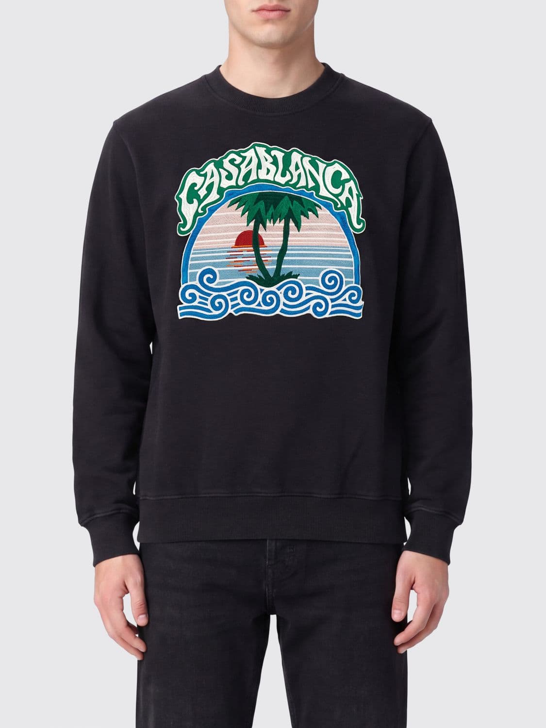 Casablanca Relaxed Fit Cotton Crewneck Sweatshirt with Logo Print