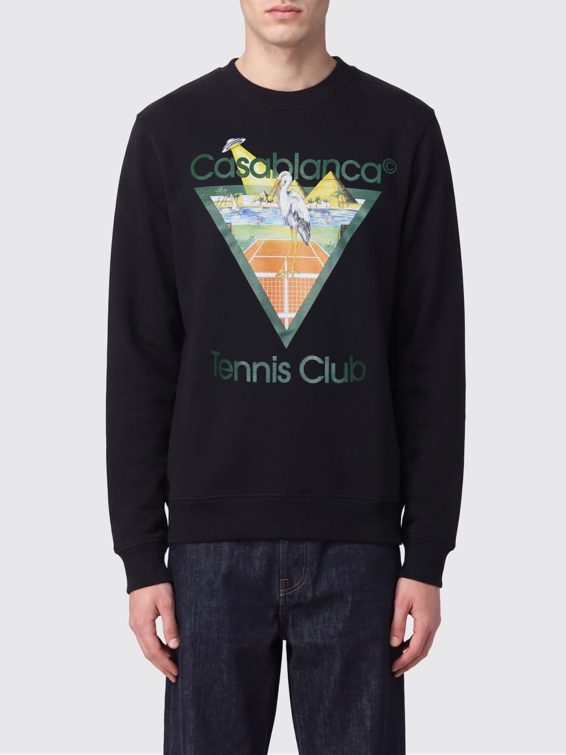 Casablanca Relaxed Fit Cotton Crewneck Sweatshirt with Logo Print