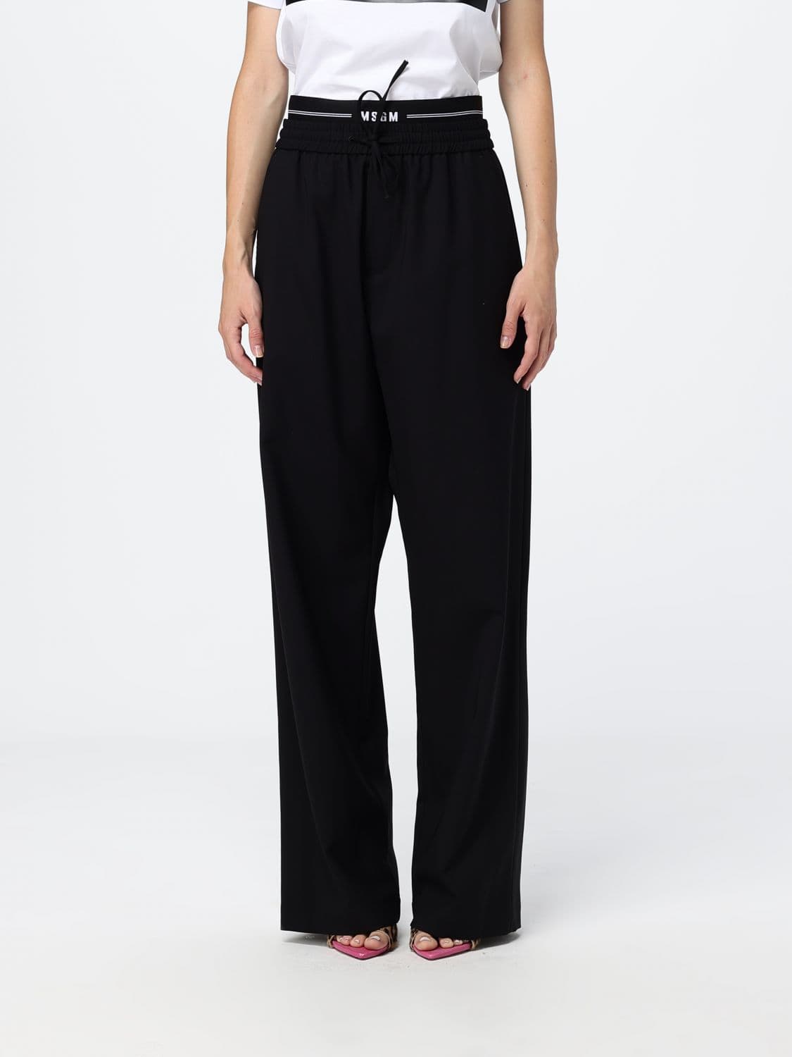 Msgm Virgin Wool Joggers with Drawstring Waist and Logo