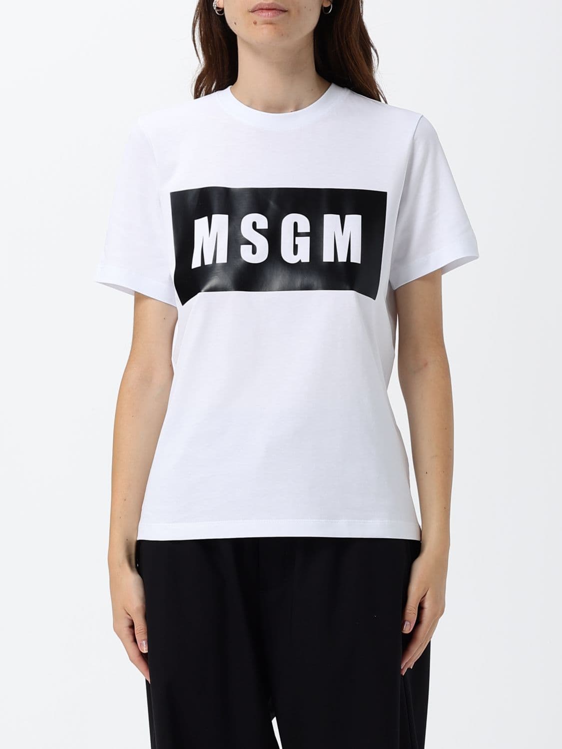 Msgm Short-Sleeved Cotton T-Shirt with Front Logo Print