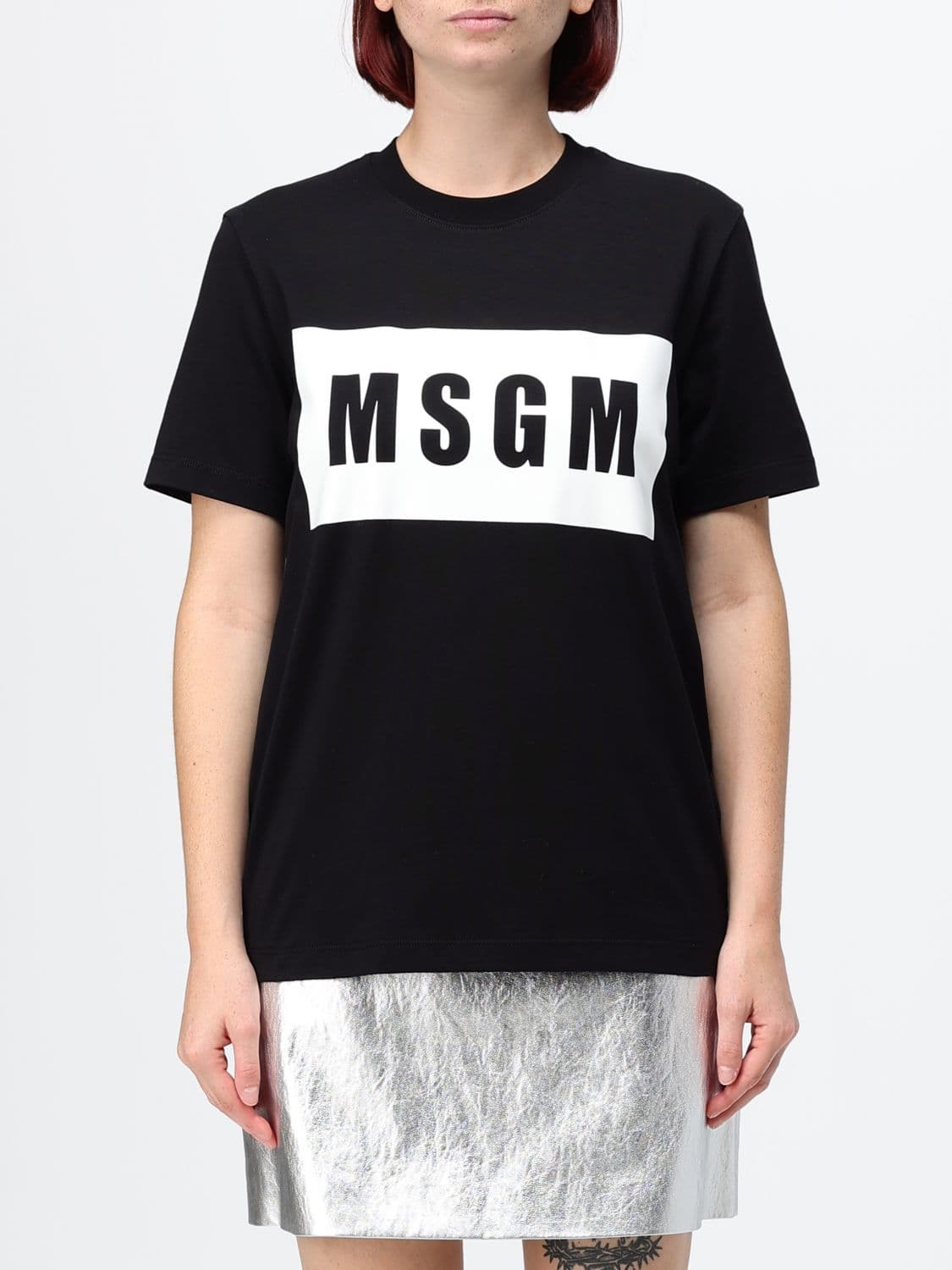 Msgm Short-Sleeved Cotton T-Shirt with Front Logo Print
