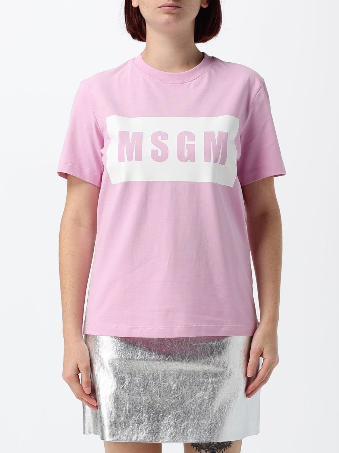 Msgm Short-Sleeved Cotton T-Shirt with Printed Logo