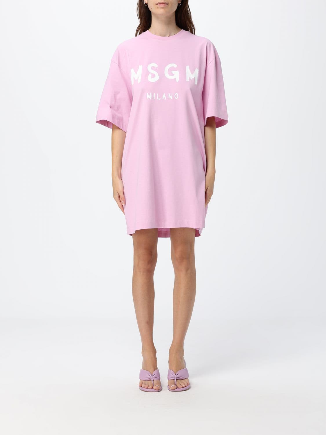 Msgm Cotton Mini T-Shirt Dress with Contrast Logo and Dropped Shoulders