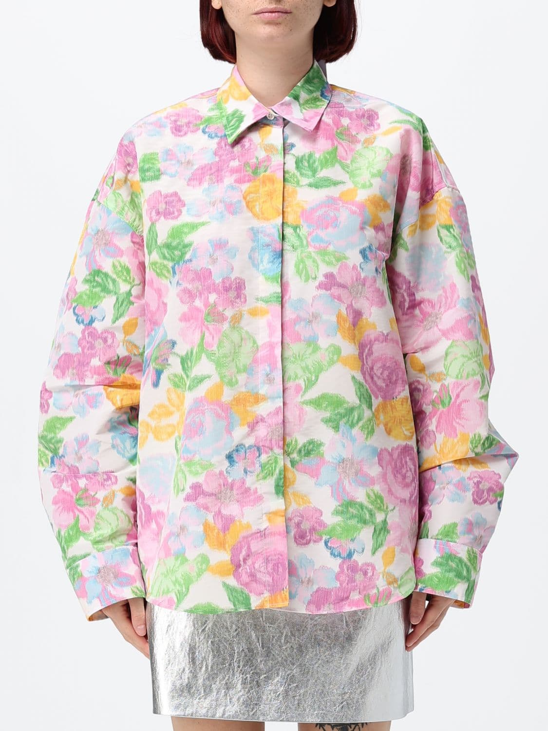 Msgm Relaxed Fit Floral Print Crêpe Shirt with a French Collar
