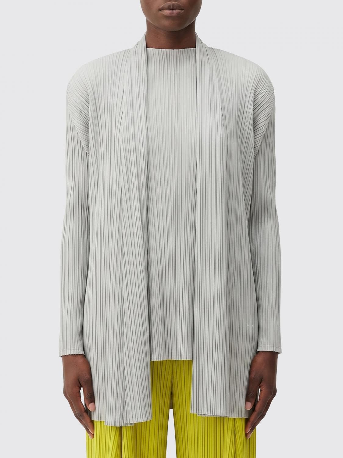Pleats Please Issey Miyake Pleated Crêpe V-Neck Long-Sleeved Cardigan