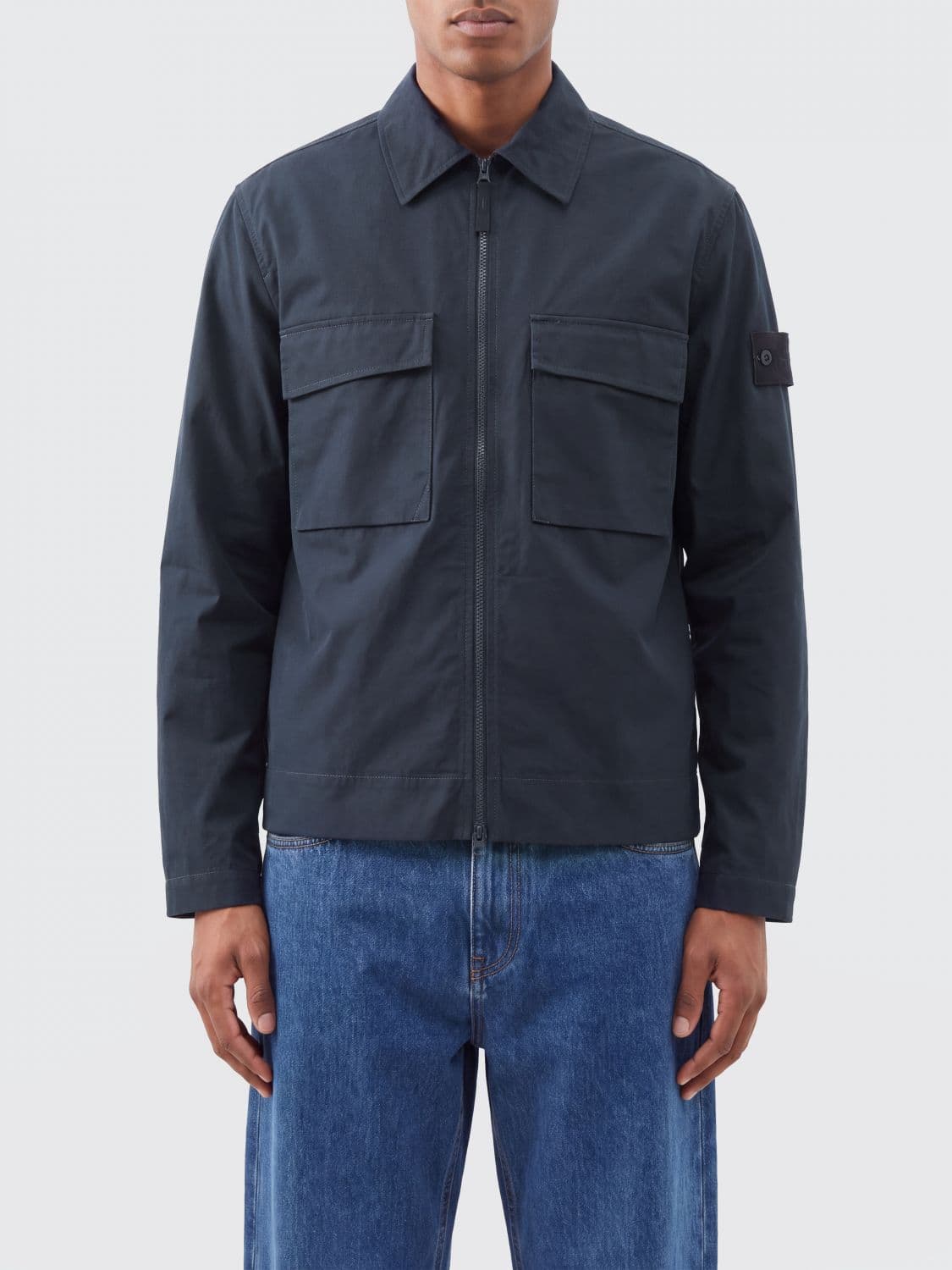 Stone Island Short Shirt Jacket in Organic Cotton Canvas with Zip