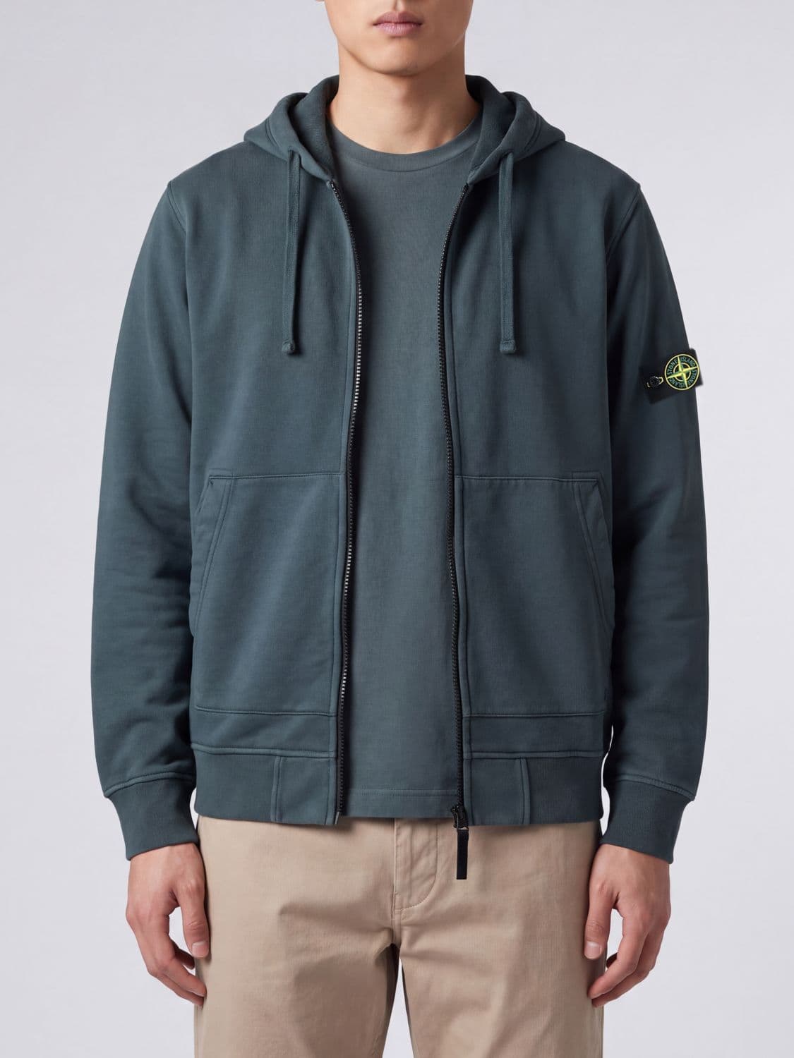 Stone Island Organic Cotton Zip-Up Hoodie with Compass Logo Patch