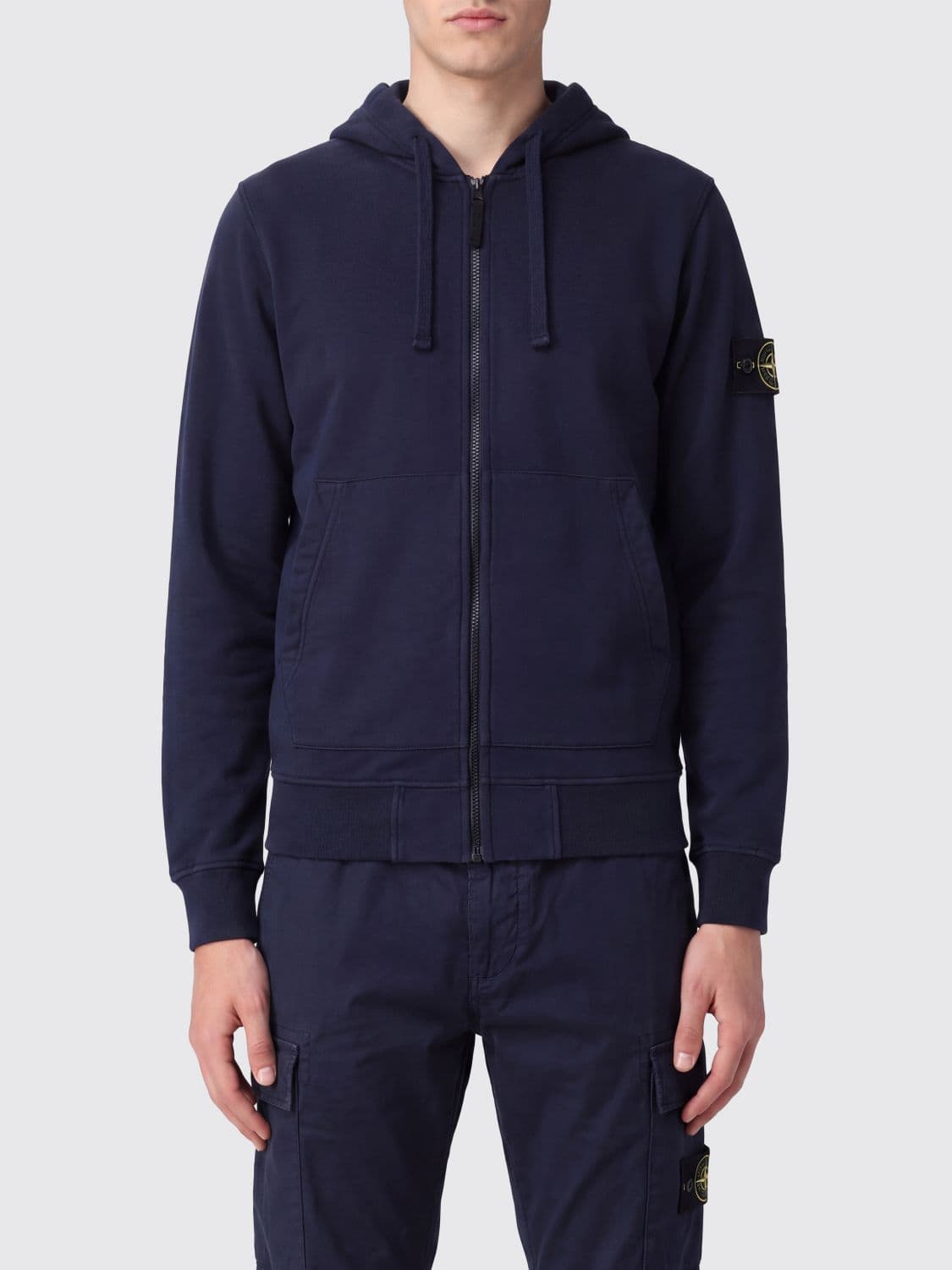 Stone Island Organic Cotton Zip-Up Hoodie with Compass Logo Patch