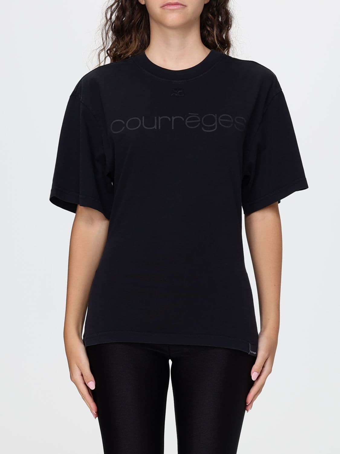 Courrèges Slim Fit Cotton T-Shirt with Printed Logo and Dropped Shoulders