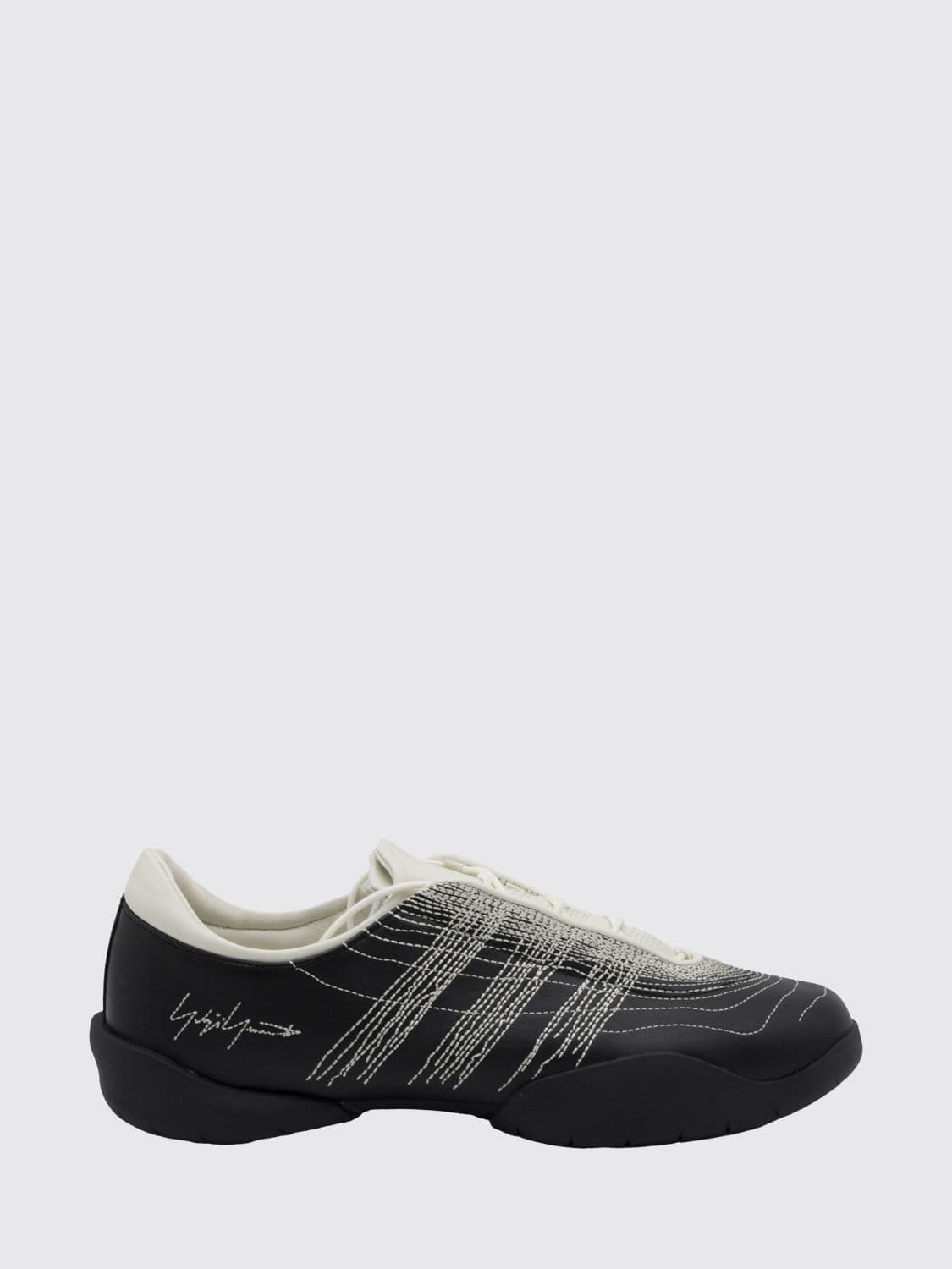 Y-3 Regu Smooth Leather Sneakers with Contrast Stitching and Embroidered Logo
