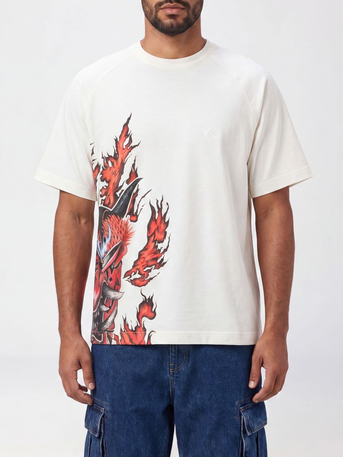 Y-3 Cotton Crewneck T-Shirt with Contrast Graphic Print on the Chest