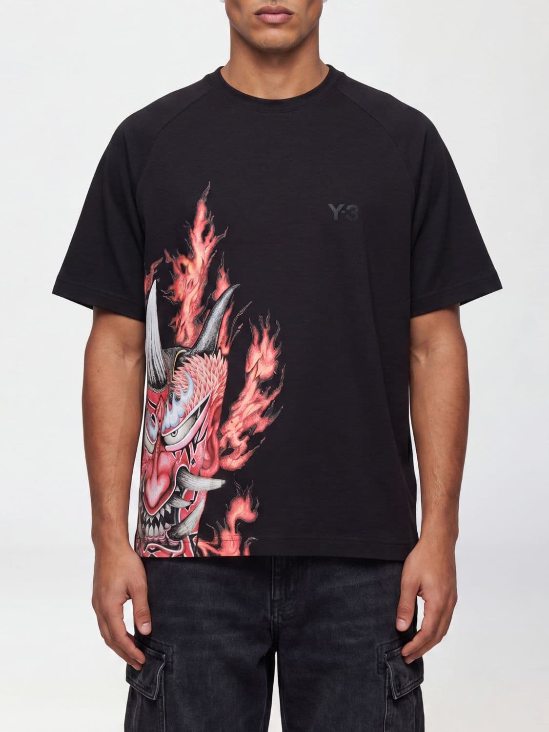 Y-3 Cotton Crewneck T-Shirt with Graphic Print and Dropped Shoulders