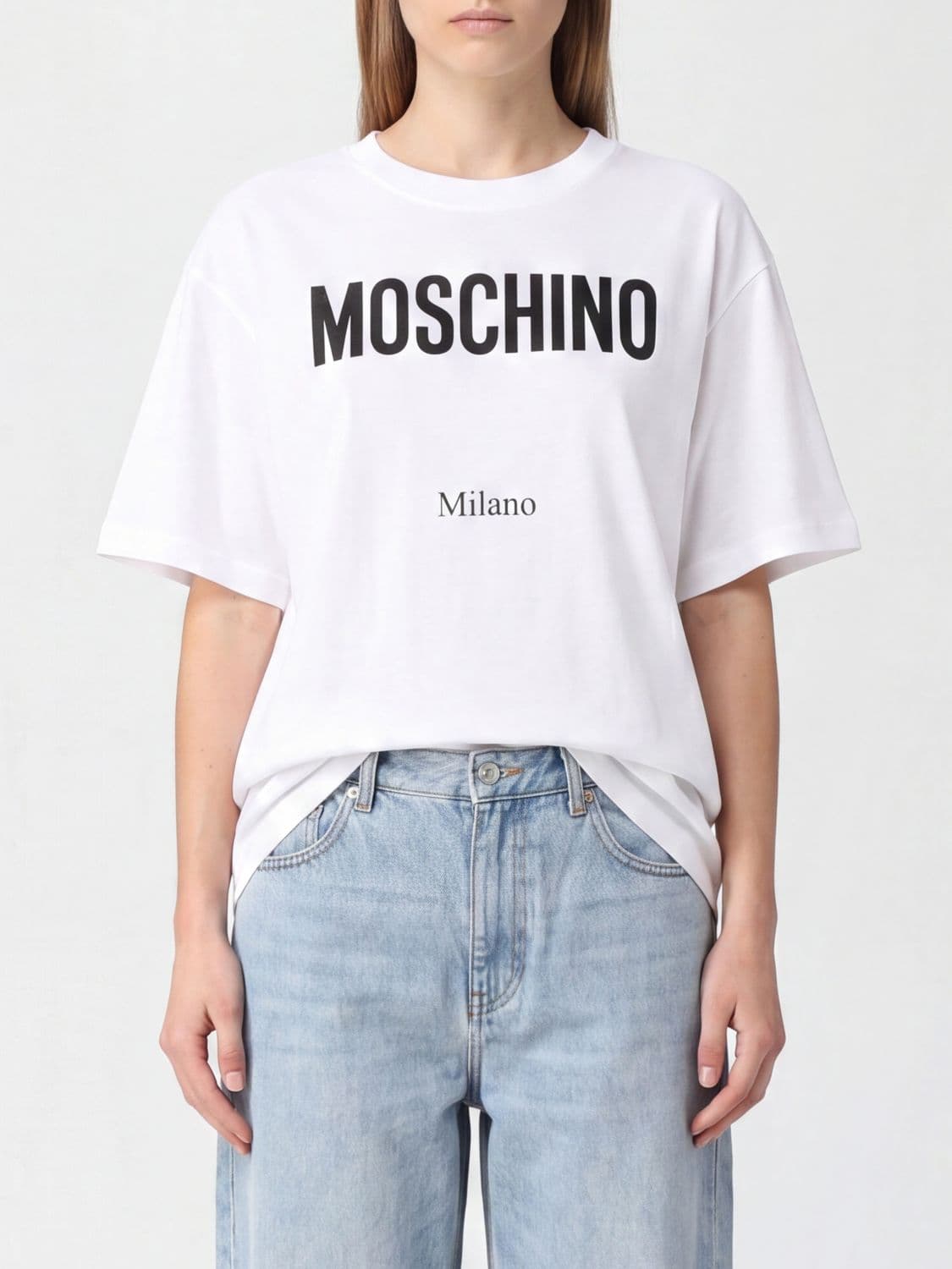 Moschino Couture Contrasting Logo Cotton T-shirt with Dropped Shoulders