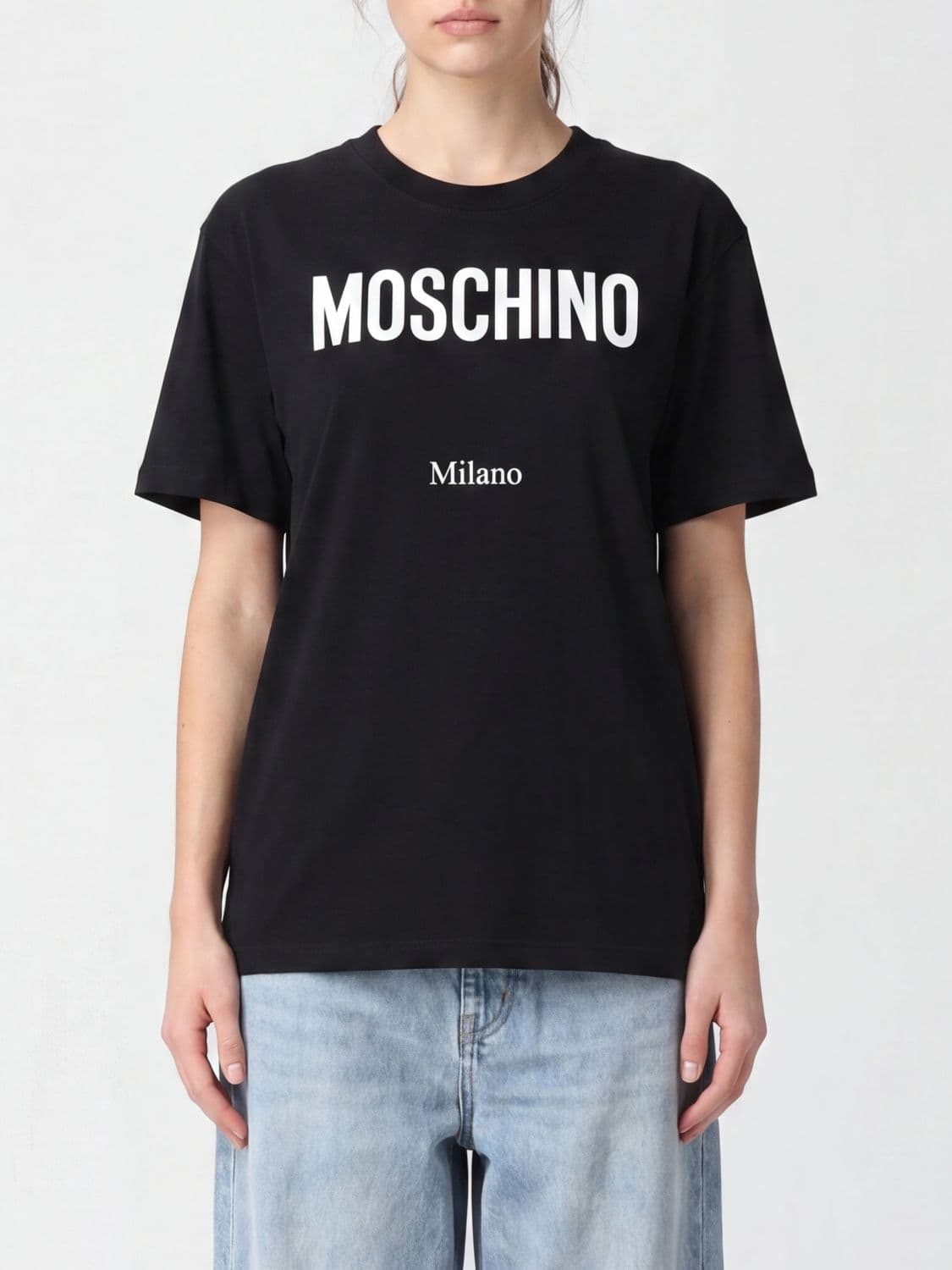 Moschino Couture Contrasting Logo Cotton T-shirt with Dropped Shoulders