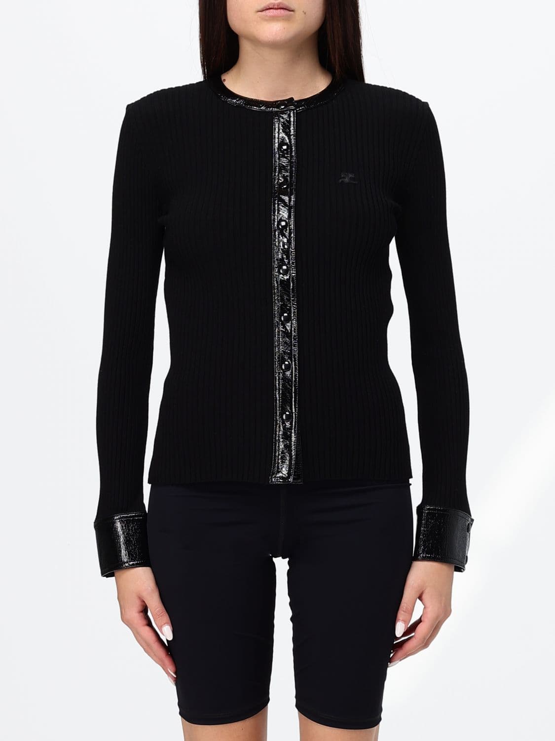 Courrèges Slim Fit Ribbed Jersey Crewneck Cardigan