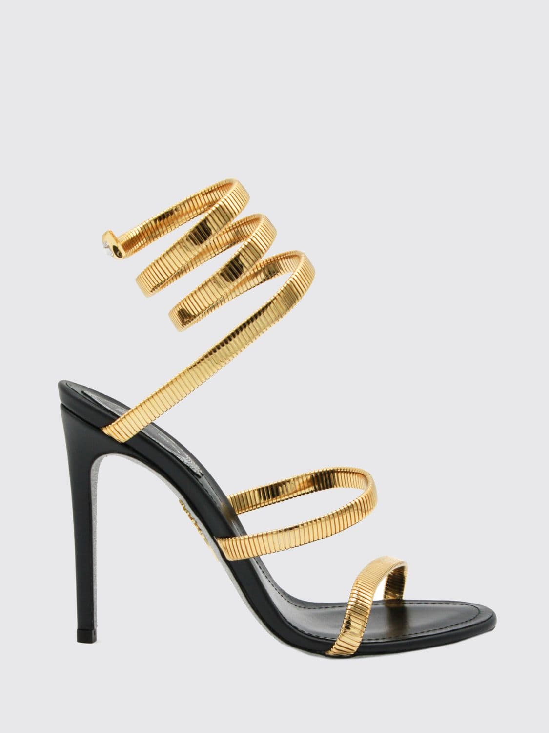 Rene Caovilla Juniper 105 Leather Sandals with Spiral Strap and Glitter Sole